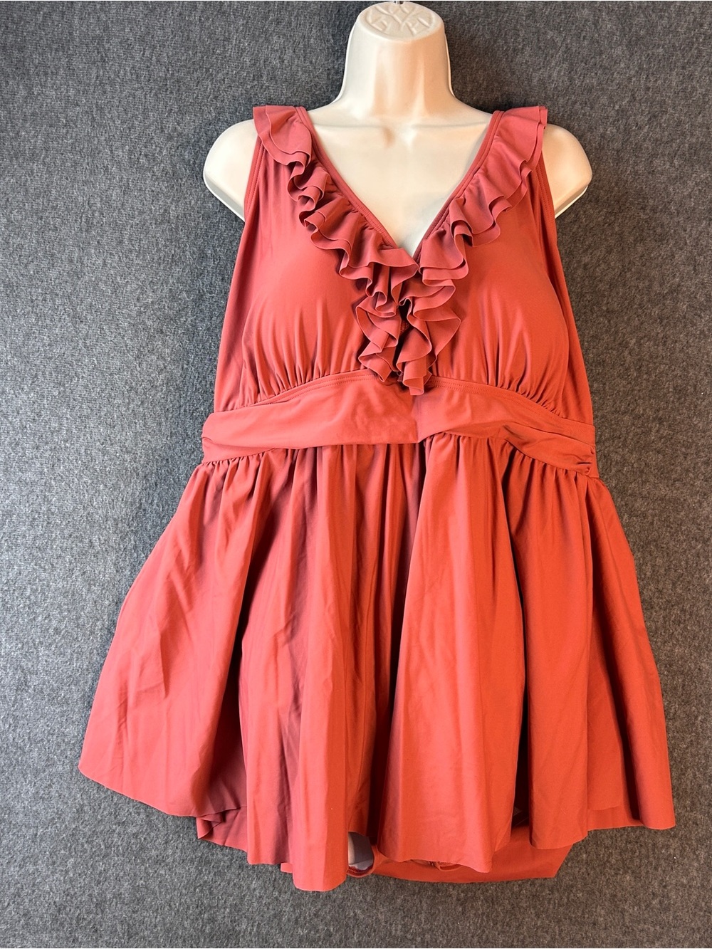 BloomChic Swimdress Womens 22-24 coral-rust color Ruffle V-Neck Plus